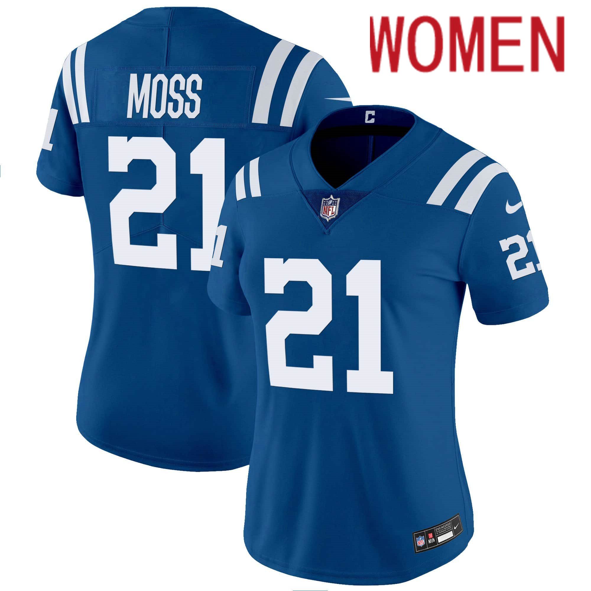 Women Indianapolis Colts 21 Moss Blue 2024 Nike Vapor Limited NFL Jersey style 1